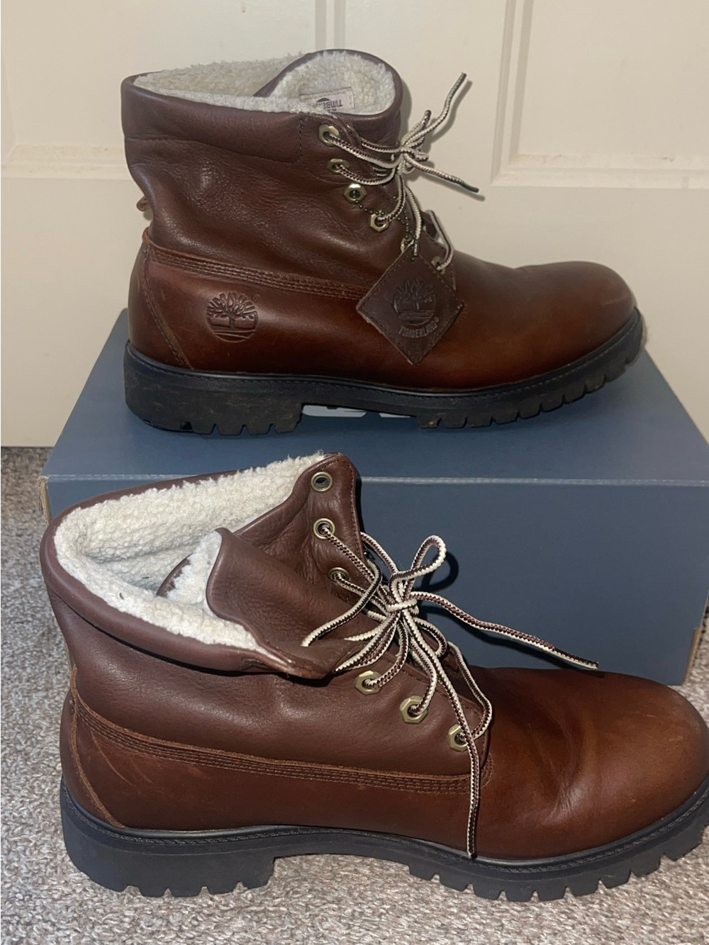 Timberland Men's Dark Brown Leather Lace-Up Fur Lined Boots